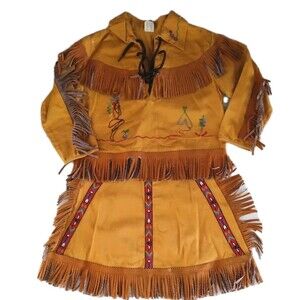 Vintage 1960s Child's Walls Of Texas Native American Outfit Fringe Western Sz 4